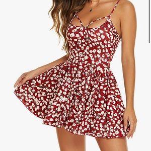 Mini skater dress red floral